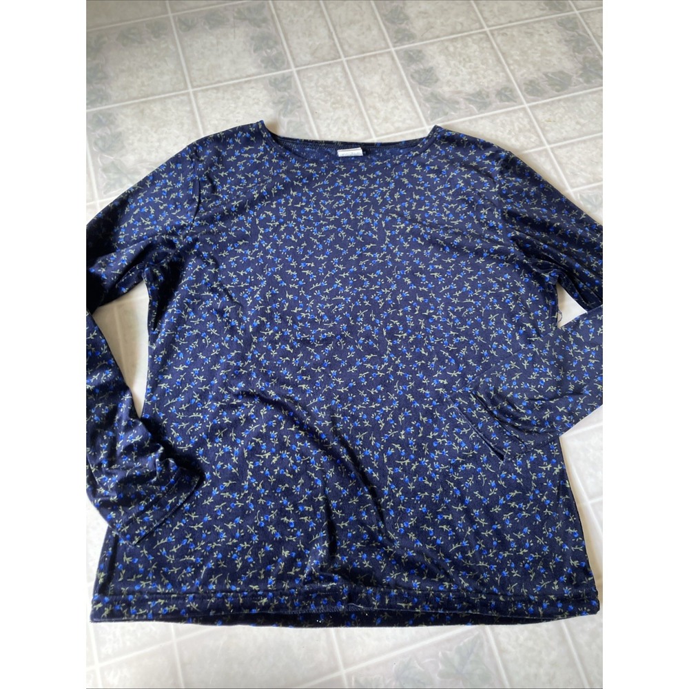 Vintage Y2K 90's Goth Floral Blue Velvet Babydoll T-shirt Women's Size Large